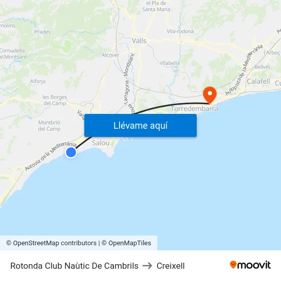 Rotonda Club Naùtic De Cambrils to Creixell map