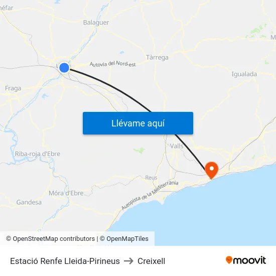 Estació Renfe Lleida-Pirineus to Creixell map