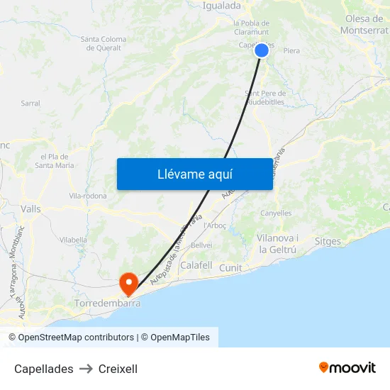 Capellades to Creixell map
