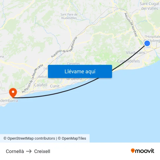 Cornellà to Creixell map