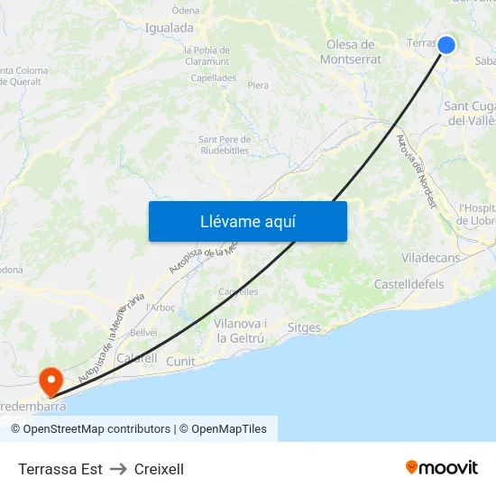 Terrassa Est to Creixell map