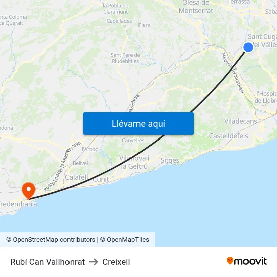 Rubí Can Vallhonrat to Creixell map