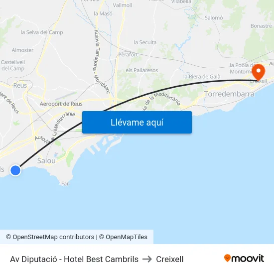 Av Diputació - Hotel Best Cambrils to Creixell map