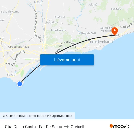 Ctra De La Costa - Far De Salou to Creixell map