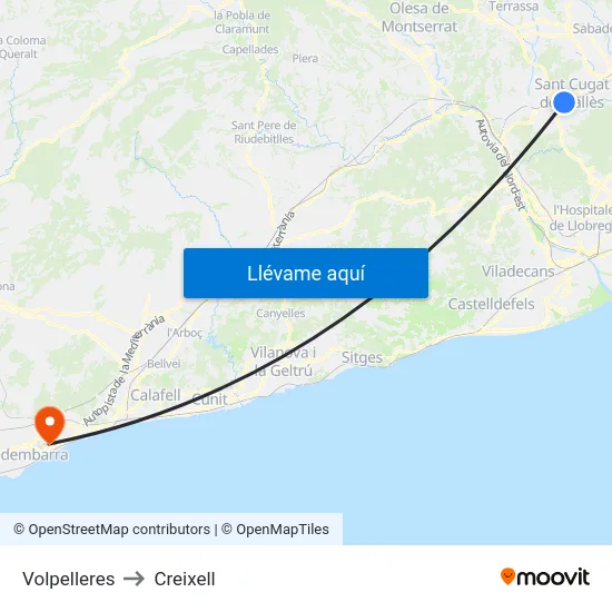 Volpelleres to Creixell map