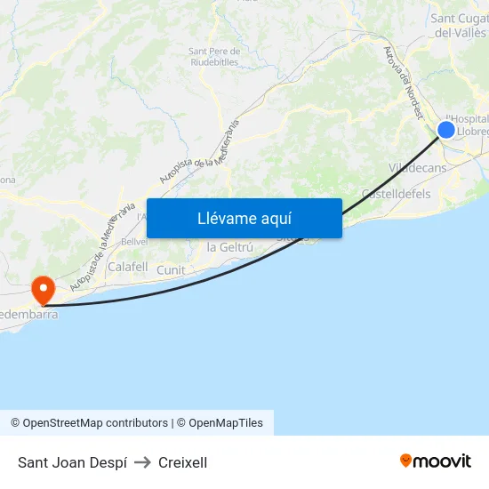 Sant Joan Despí to Creixell map