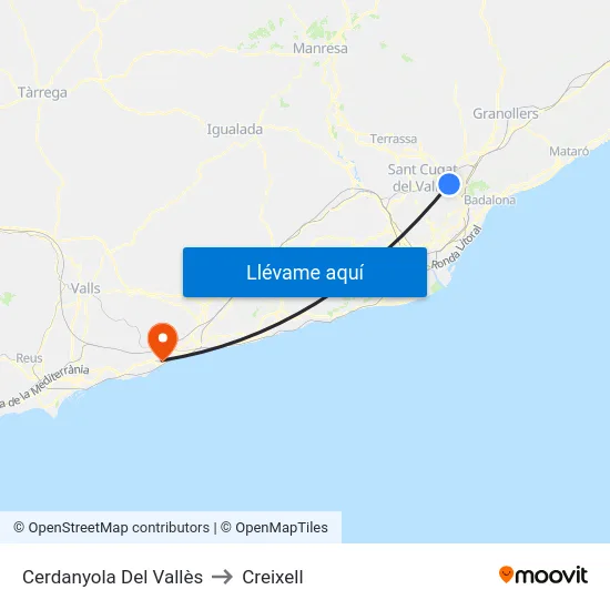 Cerdanyola Del Vallès to Creixell map