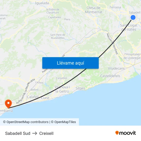 Sabadell Sud to Creixell map