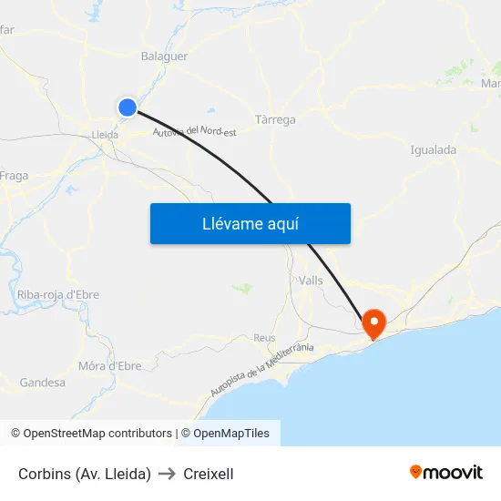Corbins (Av. Lleida) to Creixell map