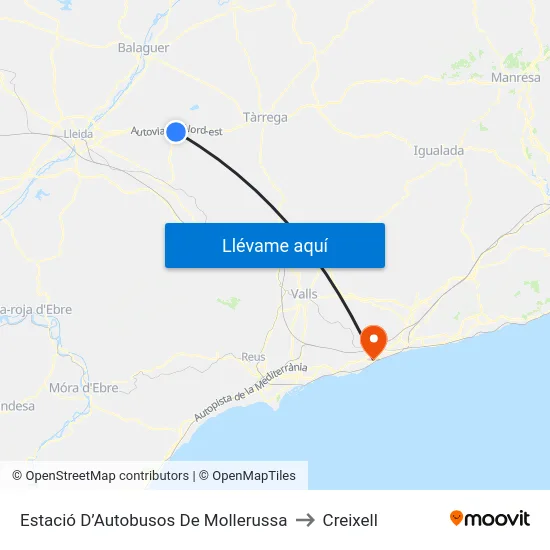 Estació D’Autobusos De Mollerussa to Creixell map