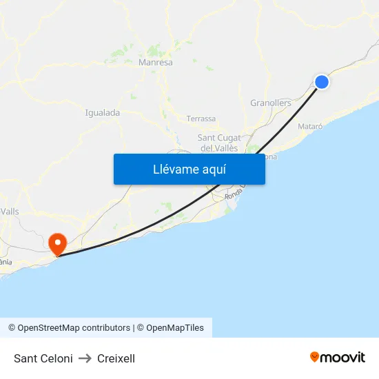 Sant Celoni to Creixell map
