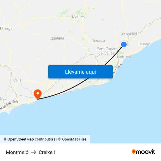 Montmeló to Creixell map