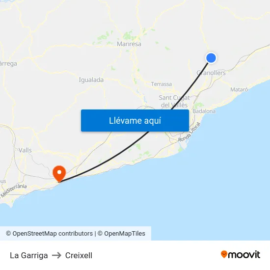 La Garriga to Creixell map