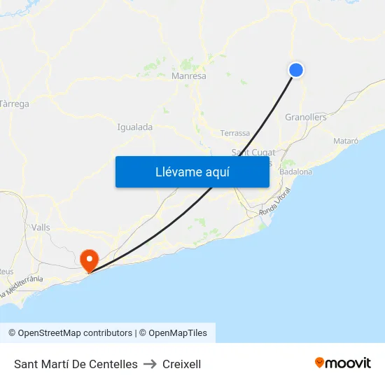 Sant Martí De Centelles to Creixell map