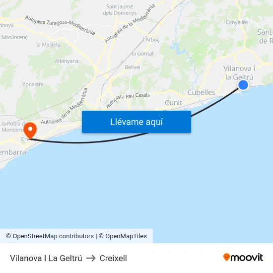 Vilanova I La Geltrú to Creixell map
