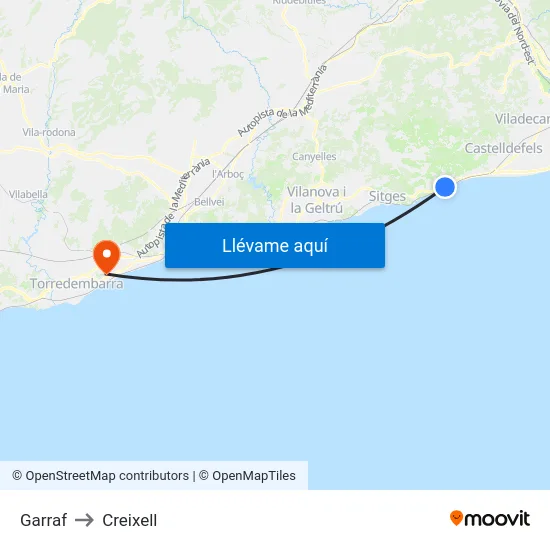 Garraf to Creixell map