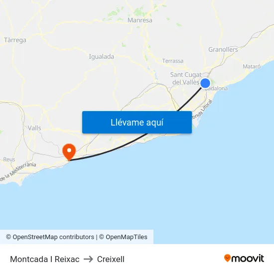 Montcada I Reixac to Creixell map