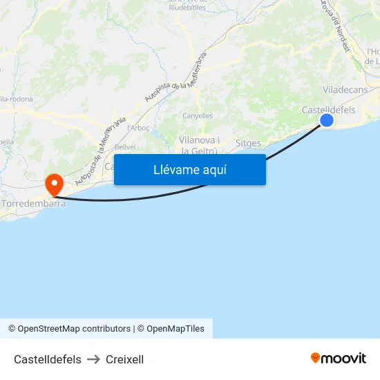 Castelldefels to Creixell map