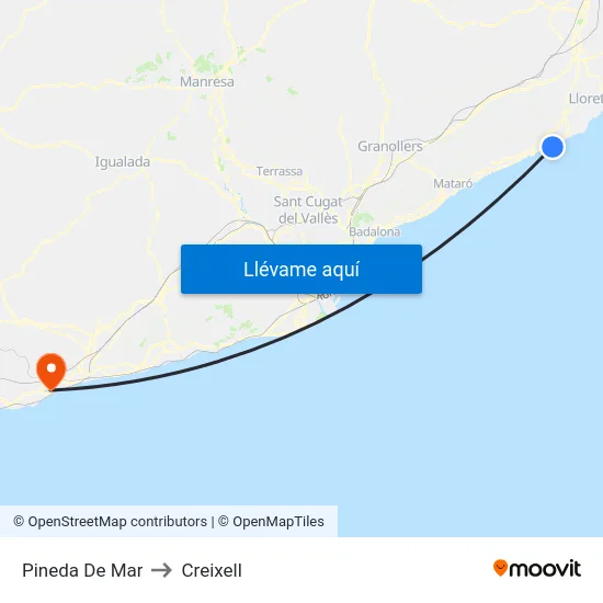 Pineda De Mar to Creixell map