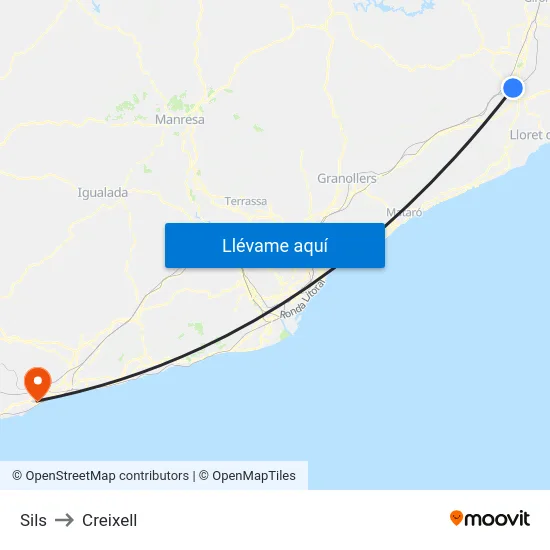 Sils to Creixell map