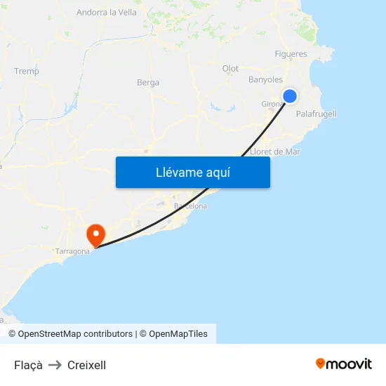 Flaçà to Creixell map