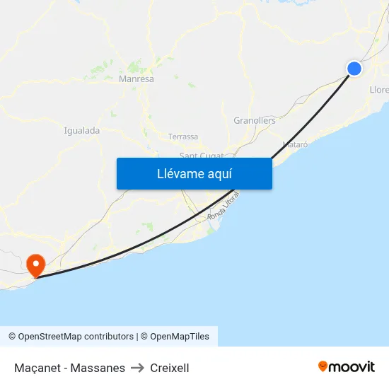 Maçanet - Massanes to Creixell map