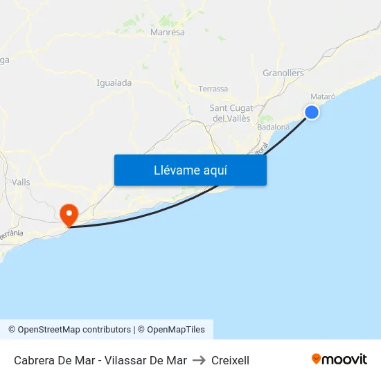 Cabrera De Mar - Vilassar De Mar to Creixell map