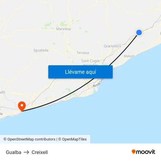 Gualba to Creixell map