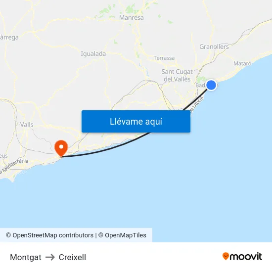 Montgat to Creixell map