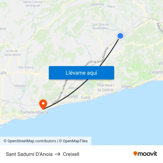 Sant Sadurní D’Anoia to Creixell map