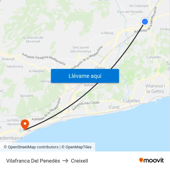 Vilafranca Del Penedès to Creixell map