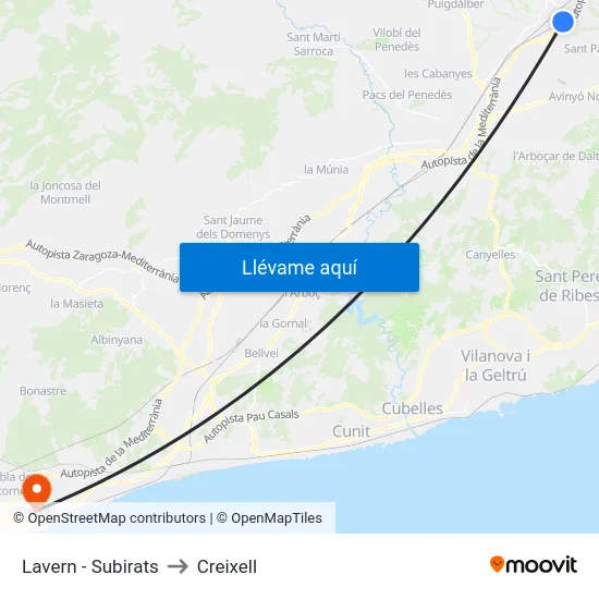 Lavern - Subirats to Creixell map