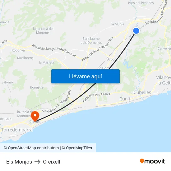 Els Monjos to Creixell map