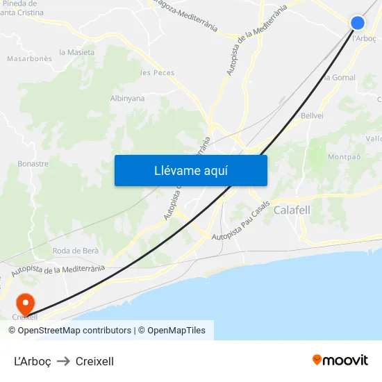 L’Arboç to Creixell map