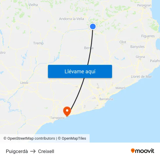 Puigcerdà to Creixell map