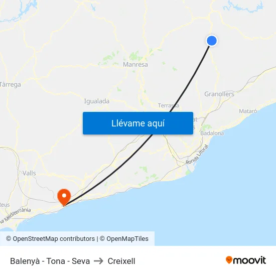 Balenyà - Tona - Seva to Creixell map