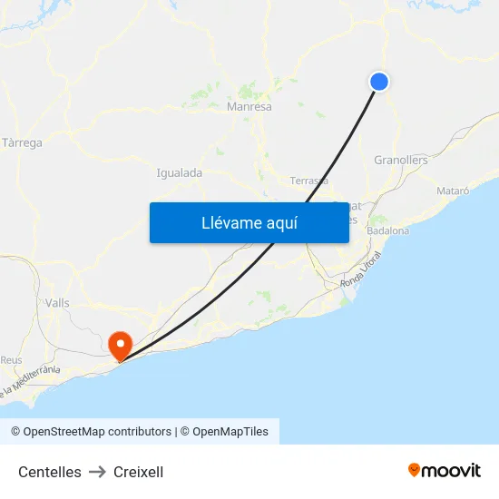 Centelles to Creixell map