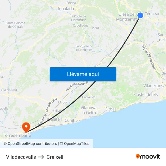 Viladecavalls to Creixell map
