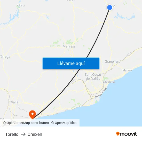 Torelló to Creixell map