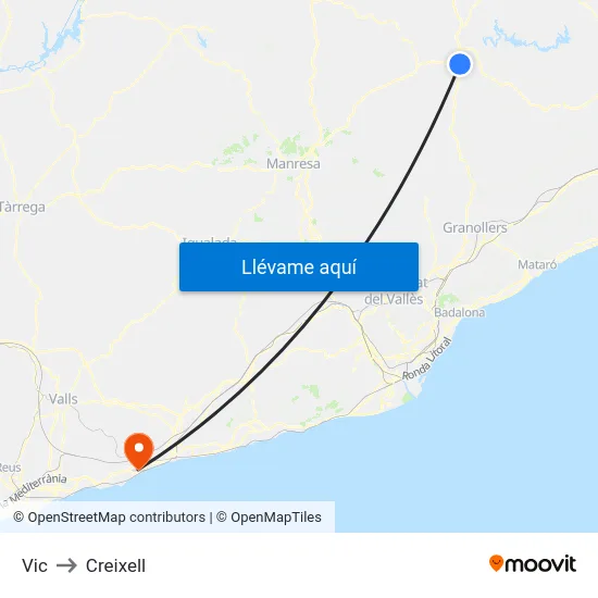 Vic to Creixell map