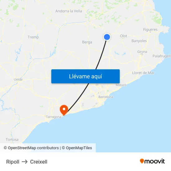 Ripoll to Creixell map