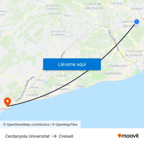 Cerdanyola Universitat to Creixell map