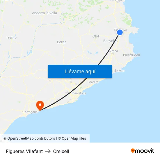 Figueres Vilafant to Creixell map