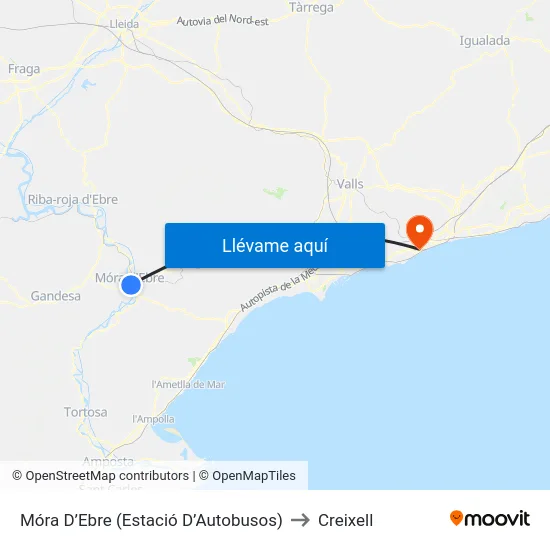Móra D’Ebre (Estació D’Autobusos) to Creixell map