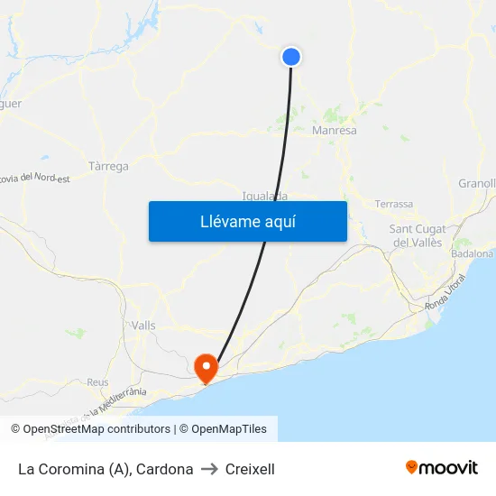 La Coromina (A), Cardona to Creixell map