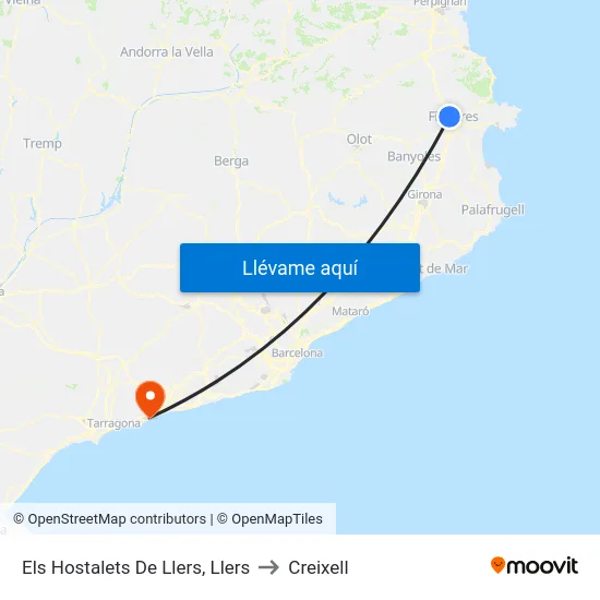 Els Hostalets De Llers, Llers to Creixell map
