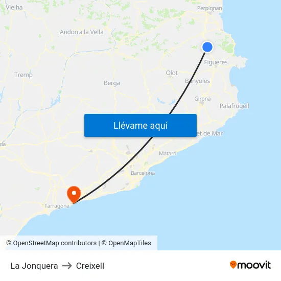 La Jonquera to Creixell map