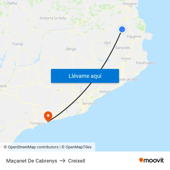 Maçanet De Cabrenys to Creixell map