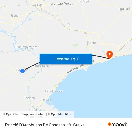 Estació D'Autobusos De Gandesa to Creixell map