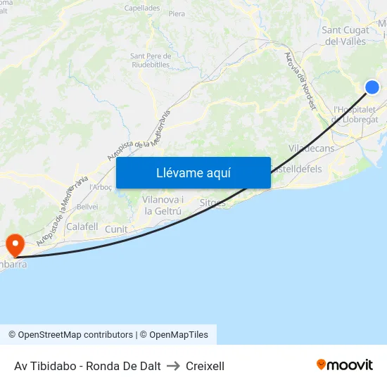 Av Tibidabo - Ronda De Dalt to Creixell map